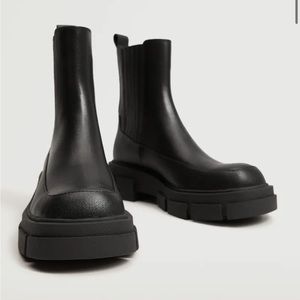 Mango Leather Track Sole Ankle Boots Size 39